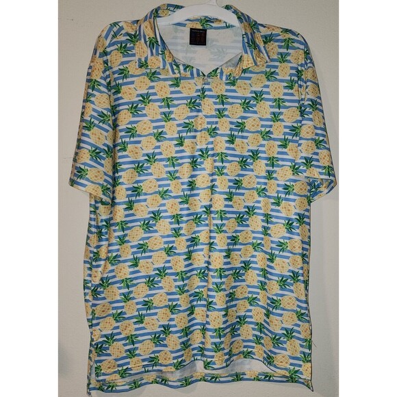 Tropical Bros Shirt Polo Hawaiian Pineapple All Over Print Large Exc. Condition - Picture 1 of 4